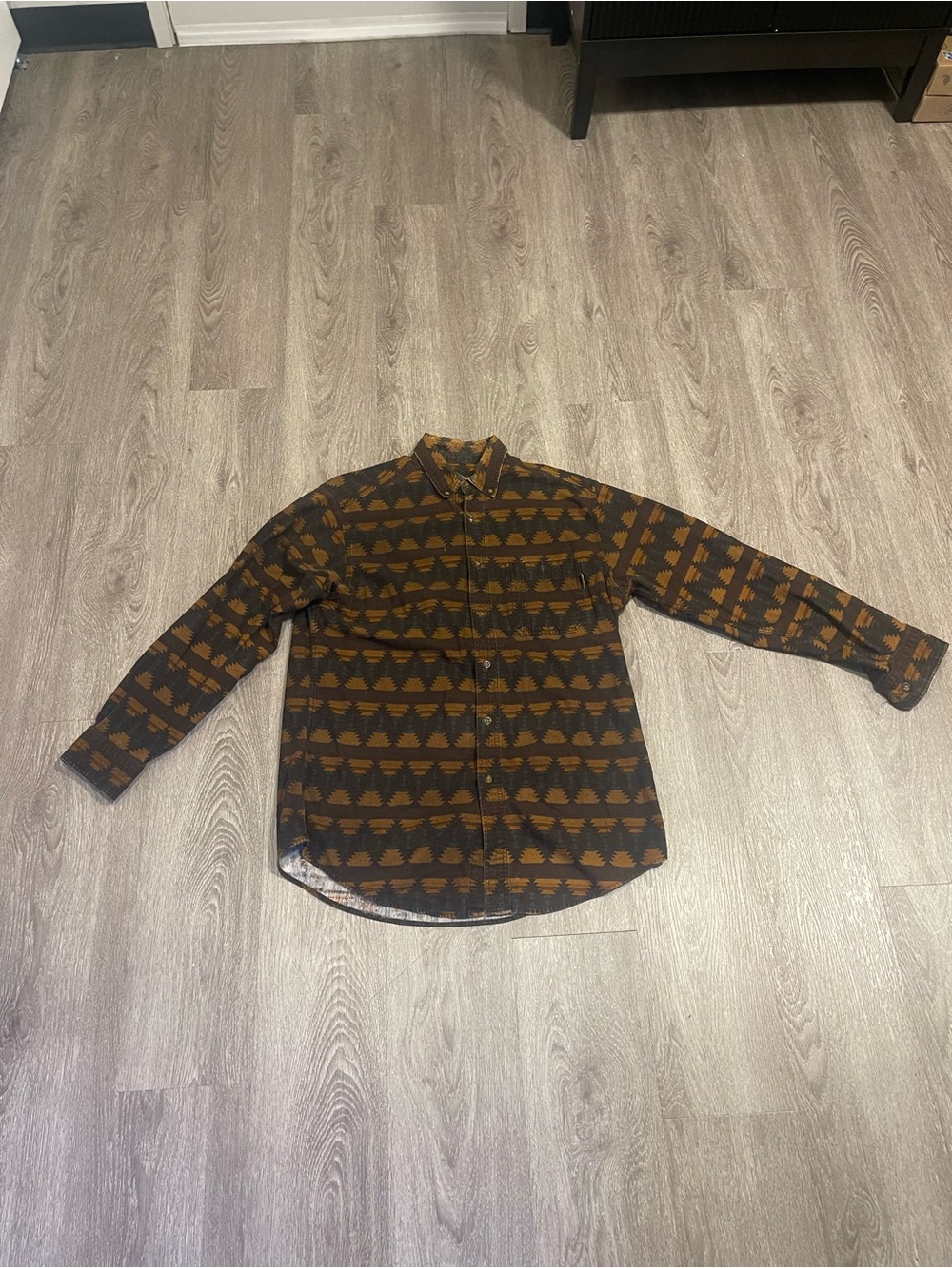 WOOLRICH Flannel Shirt HeavyBrown Geometric /SouthWest/Aztec Long Sleeve Mens XL